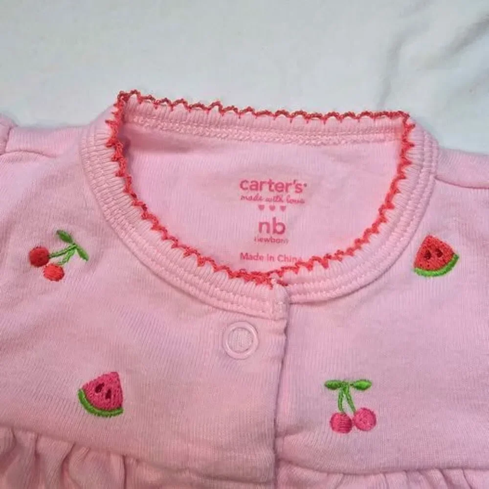 Vintage Carter's baby girl pink romper cherries watermelon Newborn